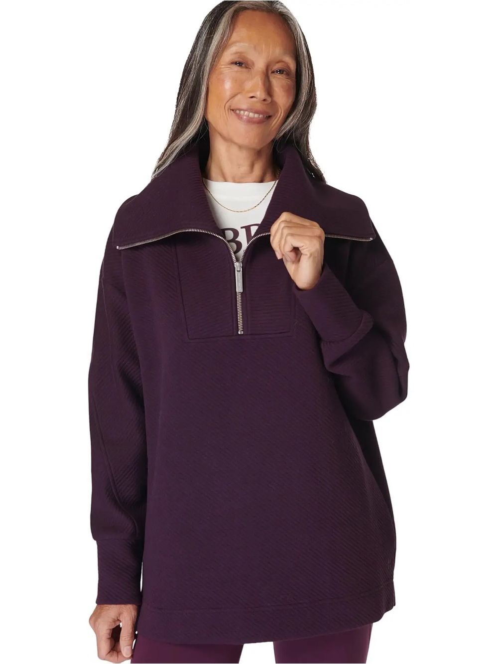 $128 Sweaty Betty Radiant Half Zip Sweatshirt Pockets Ribbed Tunic Purple XS
